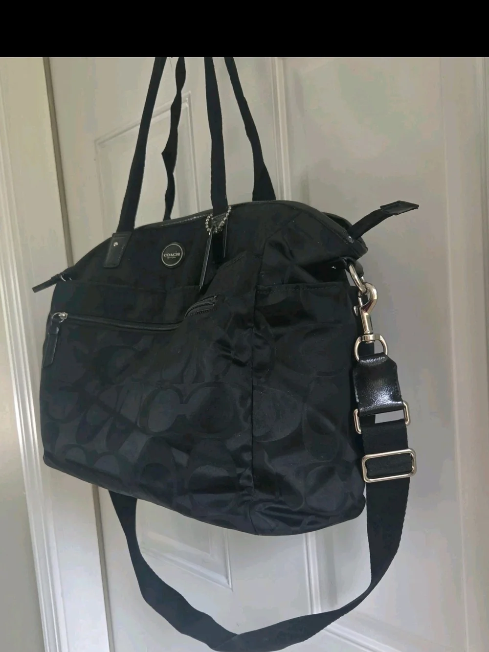 Coach Signature Black Nylon Baby Diaper Shoulder Bag With Changing Pad F77577